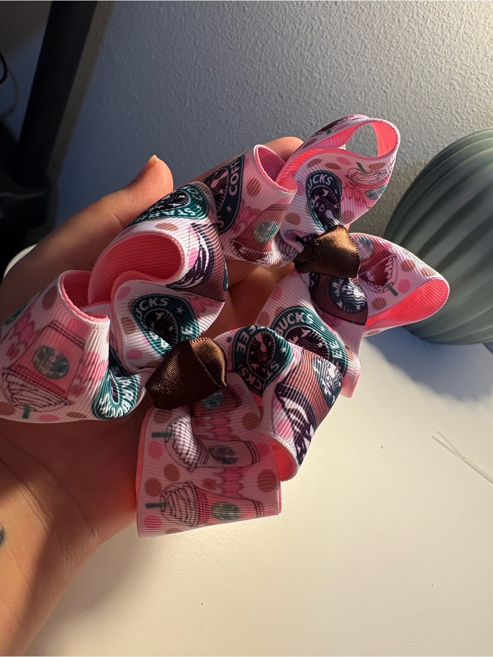 Pink Starbucks Logo Hair Bows for Kids